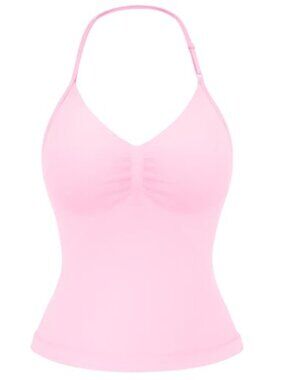 Women's Halter Tank Top with Built-in Bra, Longline Strappy Backless Workout